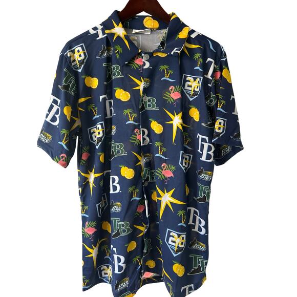 MLB Tampa Bay Rays Hawaiian 20th Anniversary Baseball Button Down Mens Shirt XL - Picture 1 of 4